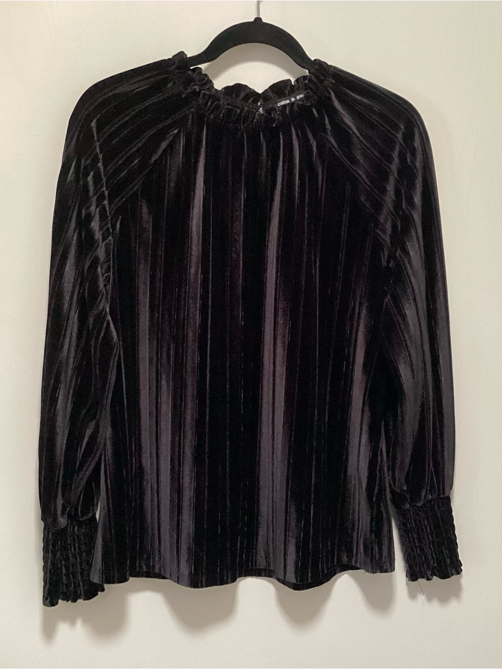 Cable & Gauge Velvet Long-Sleeve Blouse - Black